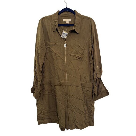 Michael Kors Romper Zip Front Roll Sleeve Women Size 14 Duffle Green - Picture 1 of 8